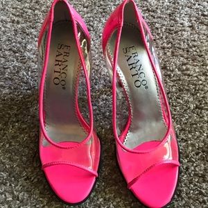Franco Sarto hot pink heels with clear vinyl